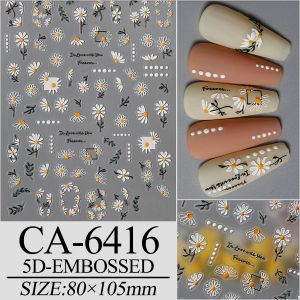 5D Embossed Nail Art Stickers Flower Peony Daisy Nail Art Decorations Nail Design