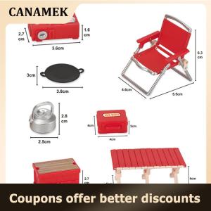 【 CANAMEK 】 Simulation Mini Picnic Camping Set Dollhouse Outdoor Scene Decor Folding Tables Chair Stool Cassette Stoves Kid Pretend Play Toy