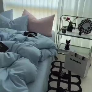ins Fresh and Soft Four-Piece Set Solid Color Washable Nordic Style Student Dormitory Bed Sheet Quilt Cover Three-Piece Set 4LZD