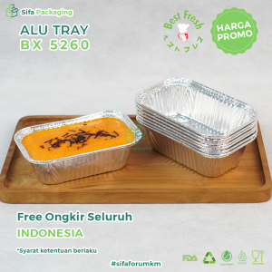 Alumunium Foil Tray Cup BX 5260 Lasagna Macaroni Schotel Klapertart Spaghetti Brulee Roti Brownies Bolu Pie Pudding Dimsum Mentai isi 100 pcs