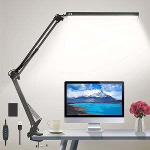 Keycool LED Folding Metal Desk Lamp with Clamp 360° Swing Arm Lamp Eye-caring 3 Lighting Modes light
