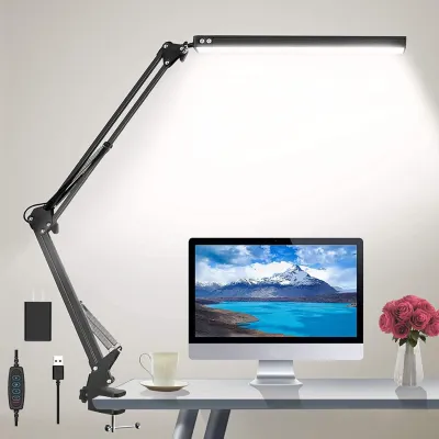 IMUTO LED Folding Metal Desk Lamp with Clamp 360° Swing Arm Lamp Eye-caring 3 Lighting Modes light