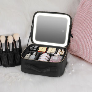 Cosmetic Bag With Light Organizer Make Up Poush Large Capacity Storage Portable Travel LED Mirror Valentines Day Gift Gift For Girlfriend Detachable Partition