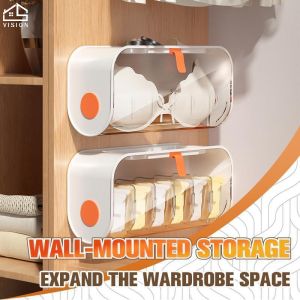 Vision Wall-Mounted Underwear Storage Box Wardrobe Bra Storage Organizer Multi-Cell Hole Free Adhesive Socks Storage Box Closet Clothes Organizer Wardrobe Storage Box