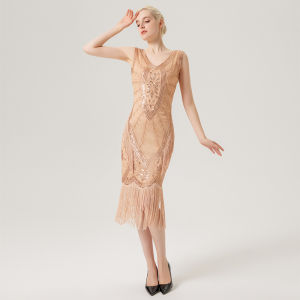 LUQUTCR Women Vintage Dress 1920s Great Gatsby Dress Sequin Flapper Dress Prom Tassel Hem Dress