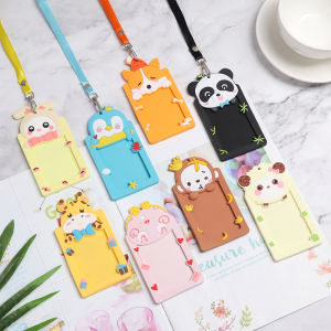 DYJKOUG Cute Animal Bus Card Name Card Silicone ID Badge Card Holder Work Card with Rope Protector Cover