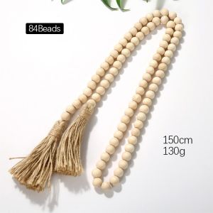 Wood Bead Garland Tassel Room Wall Hanging Decor for Christmas Farmhouse Rustic Country Natural Bead Ornament Boho Decorations Rustic Country Wood DIY Crafts Prayer Beads Wooden Beaded Garland Wall Hanging Home Decor