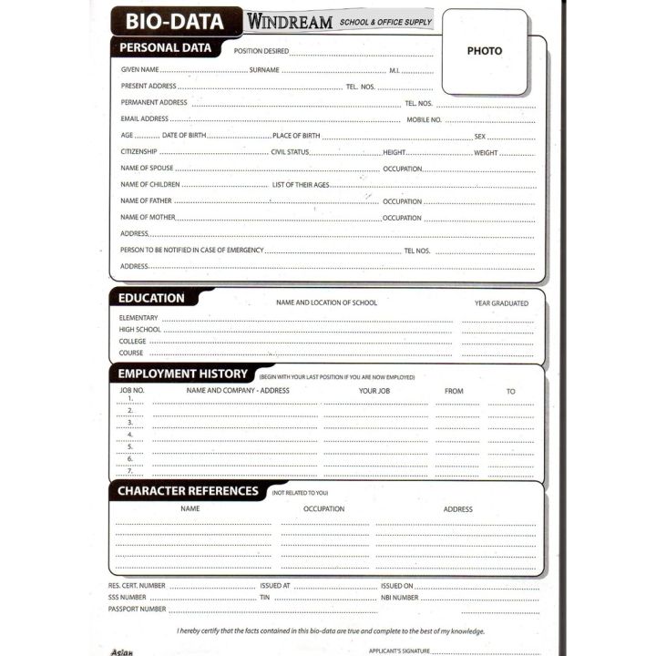 Biodata personal data form sold per pack | Lazada PH