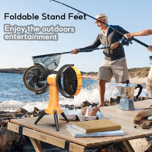 OATSBASF Rechargeable Outdoor Camping Tent USB Ceiling Fan Triangle Double-Headed Fan Automatic Shaking Head Electric Fan