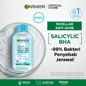 Garnier Micellar Cleansing Water Salicylic (BIRU) Blue Skin Care 125ml (Pembersih Wajah Untuk Kulit Berminyak Rentan Berjerawat )