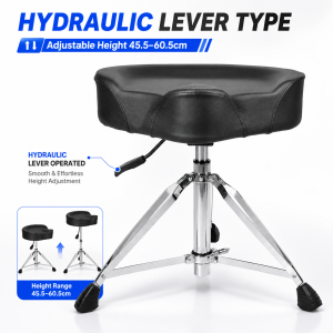 SPL Pro-series Drum Throne Motorcycle Saddle Drum Seat Heavy Duty Stool Thick Cushion Height Adjustable Black