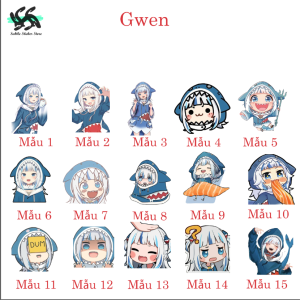 Vtube - Set 10/15 Sticker Vtuber Gawr Gura - Gura dán trang trí vali điện thoại laptop mũ bảo hiểm..nhiều chủ đề siêu đẹp chống nước chống xước