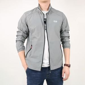 JEEP SPIRIT Mens Lightweight Jacket Summer Thin Standing Collar Sun Protection UPF50+ Outdoor Travel UV Protection Waterproof Fishing Suit Jacket