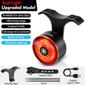 Bike Tail Light Smart Sensing MTB Road Bike Rear Light IPX6 Waterproof Type-C Charging Taillight Cycling Accessory