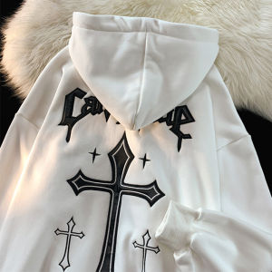 Autumn Retro Hip -hop Street Thickened Plus Velvet Long Sleeve Hoodie Womens Cross Loose Sports Couple Large Size Hooded Jacket Outerwear