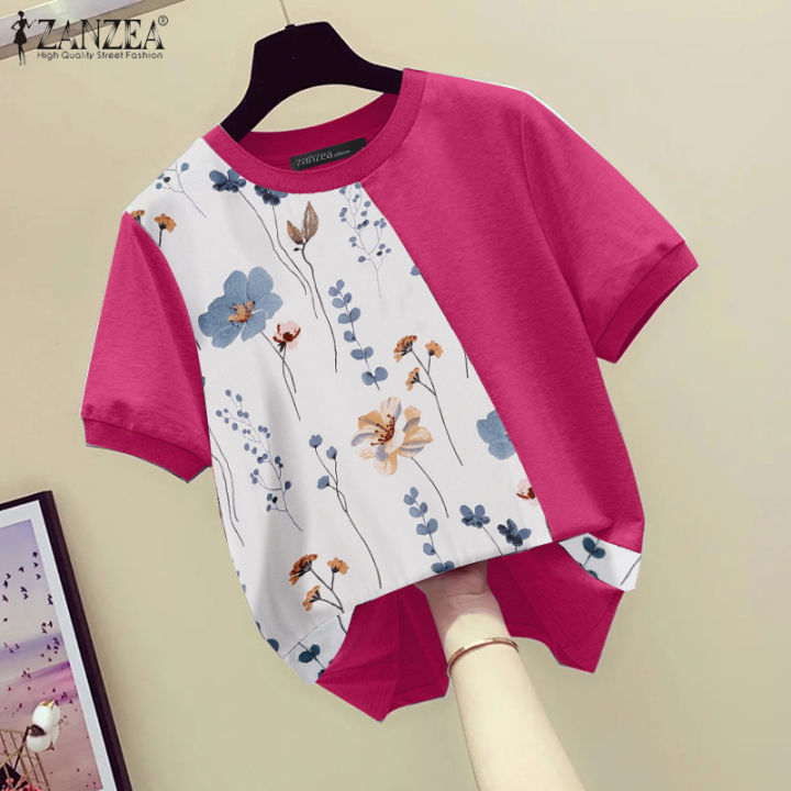 Zanzea Womens in hoa thanh lịch nối T-Shirts cổ tròn đơn giản tay ngắn ...