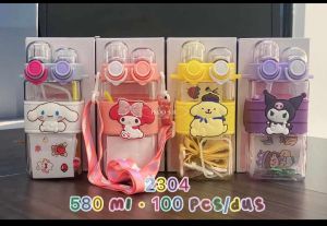 BOTOL MINUM ANAK LUCU 2IN1  SEDOT TEGUK KARAKTER SANRIO /BOTOL MINUM ANAK MELODY KUROMI 580ML 2304