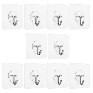[MALAYSIA STOCK]10pcs Heavy Duty Multifunction Magic Wall Hook Without Nails Transparent Super Strong Sticky Home Living Kitchen Bathroom Ceiling Door Adhesive Mini Hooks Hanger No Drill Screw Load-Bearing Non-Trace Nano Suction Reusable Washable