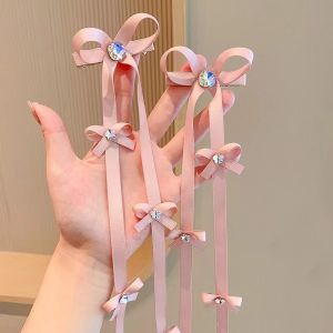 Set 2 kẹp tóc bé gái nơ ruy băng đính hạt đan tết dễ thương PK207