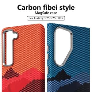 For Samsung Galaxy S25 S26 Ultra Carbon Fibre MagnePhone Case S23 S24 Ultra Plus Wireless Charging Hard PC Shockproof Cover
