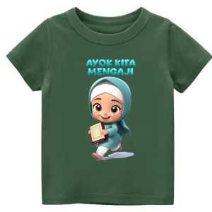 Baju Kaos Motif Gambar DTF Anak Gadis Mengaji Oblong Lengan Pendek Atasan Perempuan Usia 1-13 Tahun