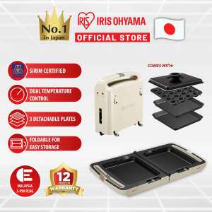 IRIS OHYAMA Double-Sided Hot Plate Grill Stir-Fried Stew Takoyaki Foldable Compact DPOL-301