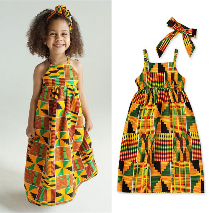 Backless Dress African Outfits Traditional Style Strap Toddler