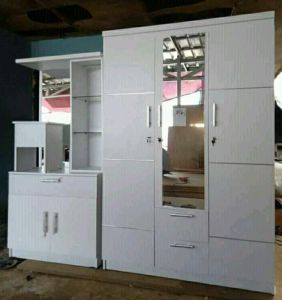 1 Set Lemari Pakaian 3 Pintu + Meja Rias Minimalis Modern Putih