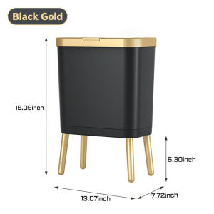 Bedroom Trash Can with LidSlim Bathroom Cans Lids Dog Proof Press Top LidModern Gold Plastic Waste Basket for OfficeKitchen