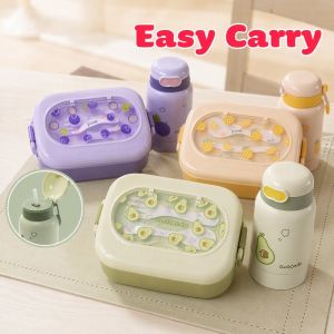 The joy of home Lunch Box Set With Tumbler Food Grade Leakproof Bento Container Cartoon Portable School Snack Meal Prep
