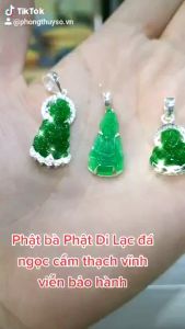 Phật Bà Phật Di Lặc đá Ngọc cẩm thạch bọc bạc s925 vĩnh viễn bảo hành bạc