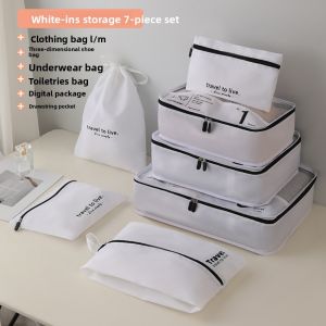 SKYJS 7 in 1 Set Travel Compression Packing Cubes Bag Waterproof Wear-resistant Suitcase Clothes Organizer Portable Thickened Travel Bag Travel