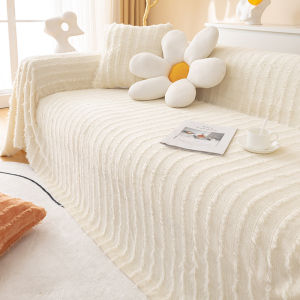 ผ้าขนหนูขนแกะนุ่มผ้าคลุมโซฟาสีครีมรองพื้นผ้าขนหนูคลุมทั้งหมดสำหรับผ้าห่มโซฟาผ้าคลุมโซฟาทั่วไปมีผ้าคลุมโซฟากันรอยขีดข่วนสำหรับแมว