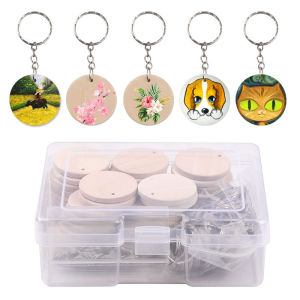 Wood Round Wooden Discs with Keychain Wood Tags with Hole Reminder Wood Chip Hanging Accessories