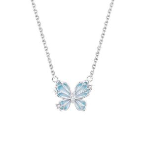 Luminous Butterfly Necklace -925 Silver Elegant Jewelry Gift for Womens Party Wedding Valentines Day Accessories