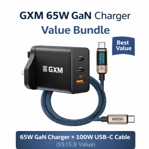 GXM 65W GaN Fast Charger AC-6501 | Triple Port 2× USB-C + USB-A | Laptop Tablet & Phone Charging | Safety Mark Certified