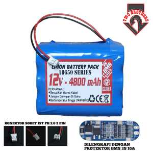 Baterai RC / Baterai Speaker Elektronik 6X 18650-3S BMS 10A 4800mAh 12V Soket JST PH2.0 2 Pin