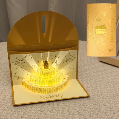 NAPKERY Foldable Birthday Red Envelope Greeting Card Can Hold 1-20 Cash 3D Pop-Up Years Money Red Envelope Creative Gold-stamped Cover Musical Light Greeting Card Surprise Gift