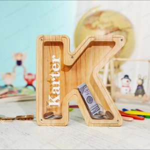[SG Local seller] - Wooden Piggy Bank Coin Bank with Customization of name stickers