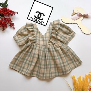 Váy caro bèo xám tay ngắn chất thô đũi cho bé gái 4 đến 30kg [V505]