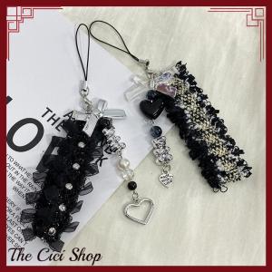 [The Cici Shop] Y2k Lace Ribbon Phone Chain Sweet Cool Bear Love Cat Claw Pendant Charm Earphone Case Hanging Rope CCD Lanyard Strap Bag Decor