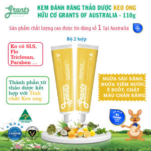 Kem đánh răng thảo dược hữu cơ keo ong Grants 110g-2 tuýp-Ngừa sâu răng viêm nướu ê buốt chảy máu chân răng
