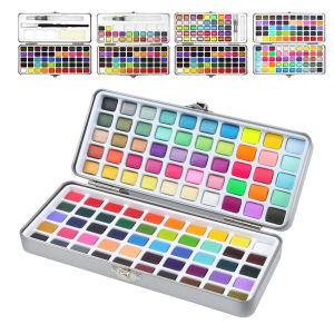SeamiArt 50/72/90/100/128 Colors Metallic Pearlescent Color Solid Watercolor Paint with brushs Set Watercolor Pigment Art Supplies