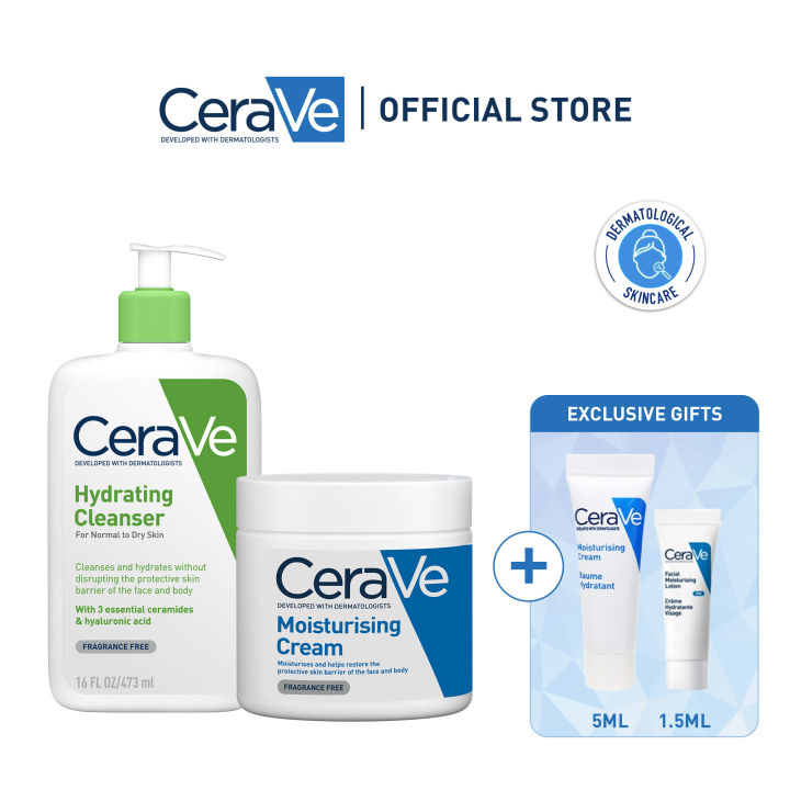 CeraVe Mega Cream Set | Moisturizing Cream + Hydrating Cleanser | for ...