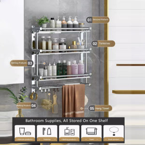 3 Layer Wall Mounted Towel Rack Stainless Steel Bathroom Shelf Organizer Towel Holder Toilet Space Storage Rack