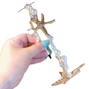 Minimalist Marine Style Women Hair Hoop Metallic Gold Starfish Vintage Thin for