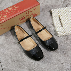 [FA] Mary Jane Womens one strap two tone square toe leather flat shoes doll shoes for women .