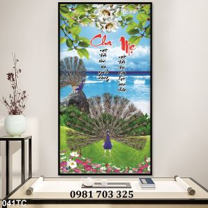 Gạch tranh 3D chim công khổ đứng