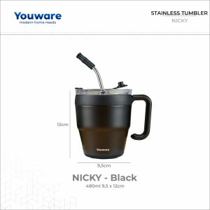 Stainless Tumblr 480 (ml) Hot and Cold BPA FREE / Botol Minum tumbler 0.4 Liter bebas BPA bisa Panas dan Dingin tahan hingga 12 JAM Termos besar Stainless steel 304 dilengkapi sedotan Sport Bottle 12 Hour Stainless Straw - Youware - Nicky