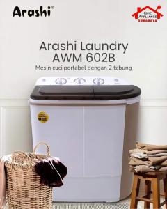 ARASHI Mesin Cuci Laundry 2 Tabung Atas Kapasitas 6 Kg AWM-602B / AWM 602 B Garansi Resmi 2 tahun